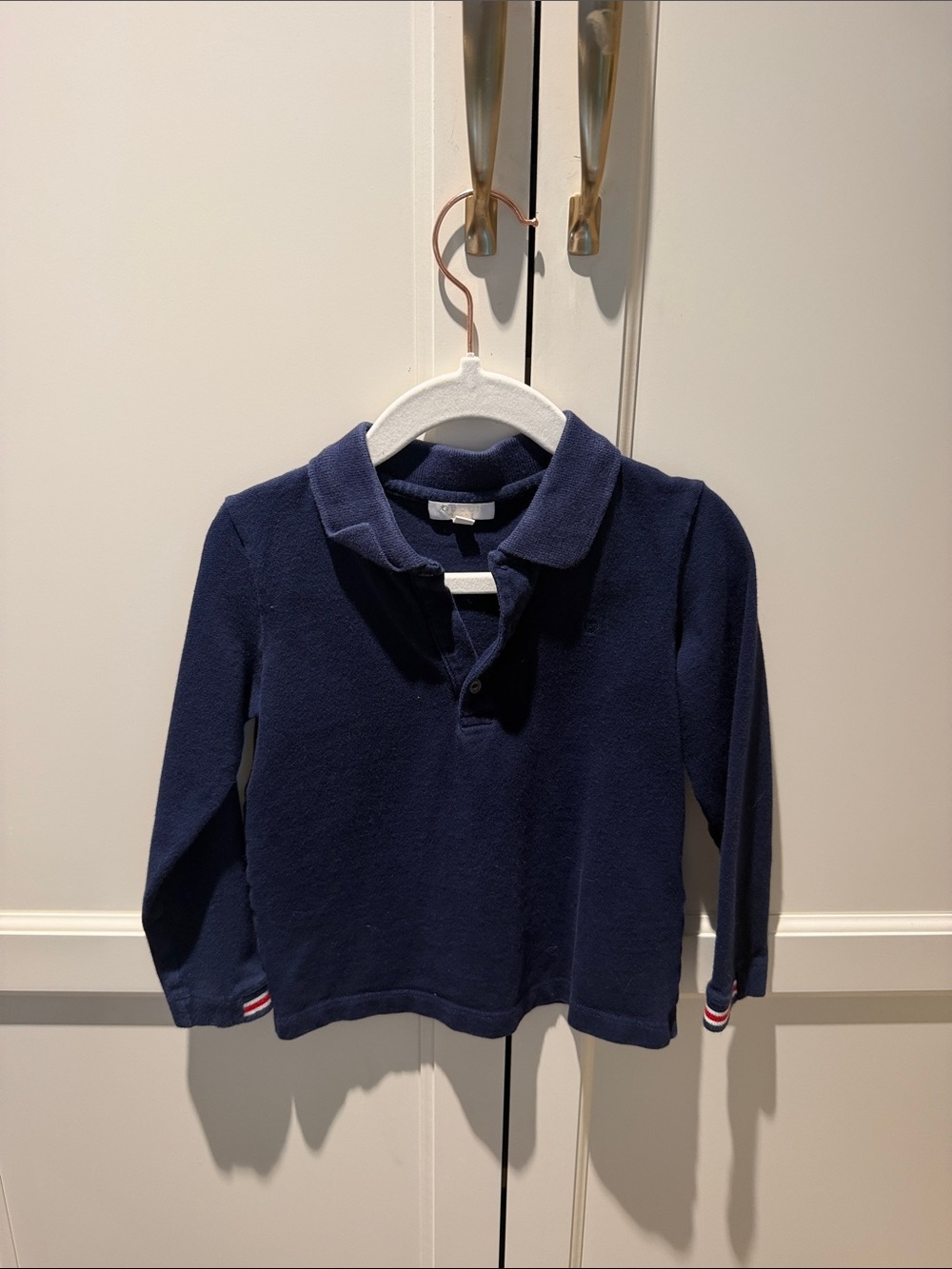 Gucci Navy Long-Sleeve Polo with Red-White Stripe Cuffs
